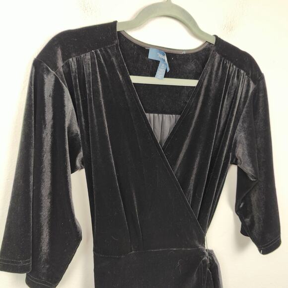 Modcloth Wrapped In Elegance Velvet Midi Dress‎ Womens Small Black Wrap Goth - Picture 2 of 7